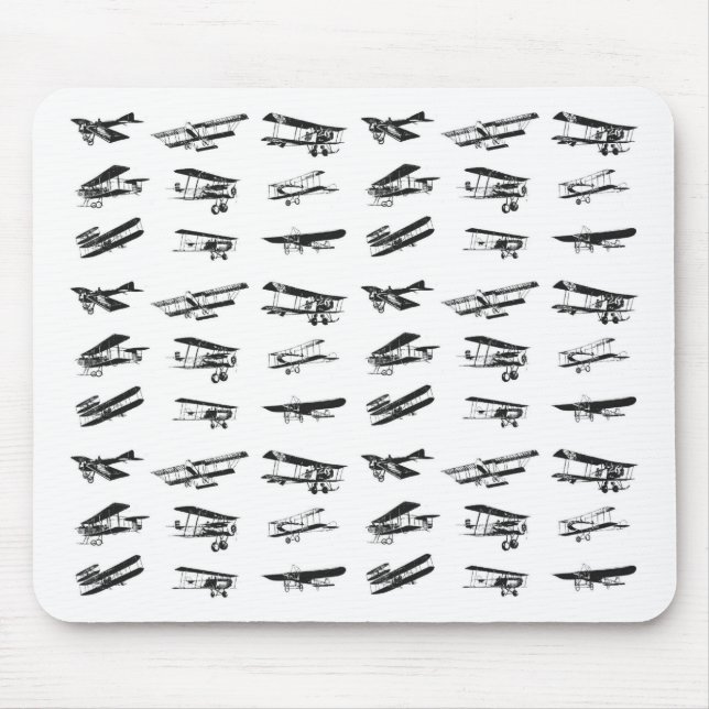 Mousepad Aviões velhos em preto e branco, aviões do vintage (Frente)