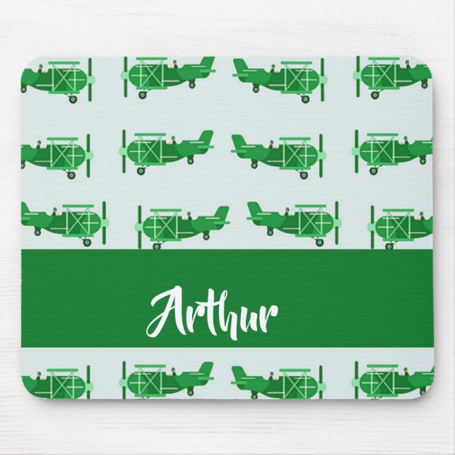 Mousepad Aviões voadores verdes em azul (Frente)