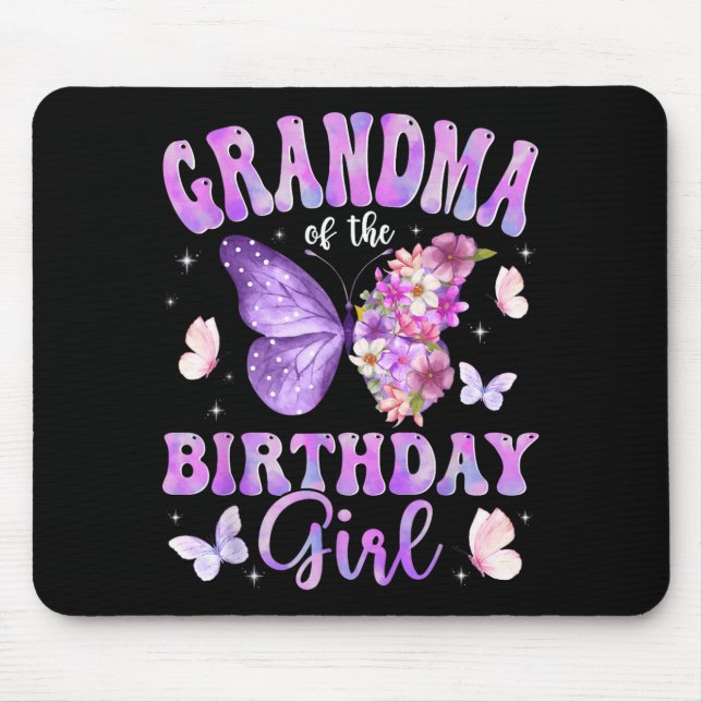 Mousepad Avó da Festa de Borboletas da Menina de Aniversári (Frente)