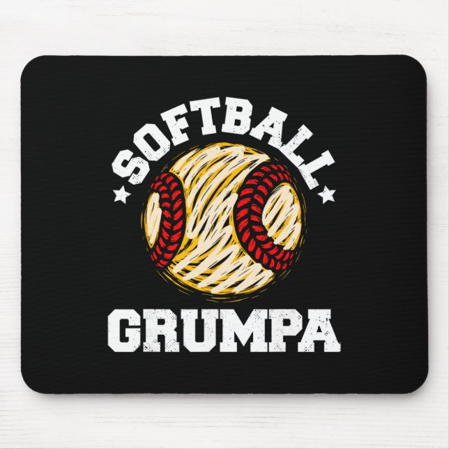 Mousepad Avô Engraçado Softball Grumpa Distressed Vintage (Frente)
