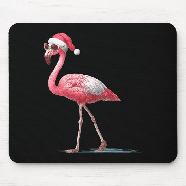 Mousepad Awesome Cool Flamingo With Christmas Hat And Sungl (Frente)