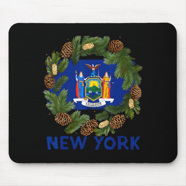 Mousepad Awesome Fir Xmas Wreath Costume With New York Flag (Frente)