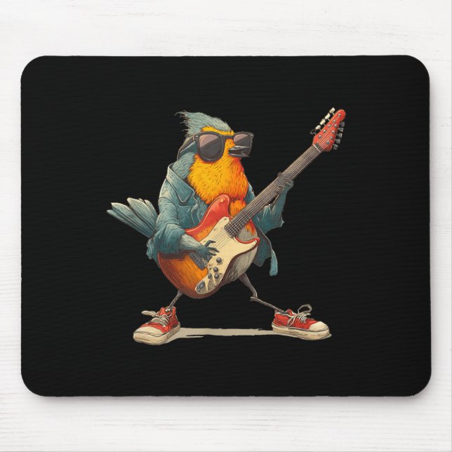 Mousepad Awesome Robin Bird With Electric Guitar For Boys A (Frente)