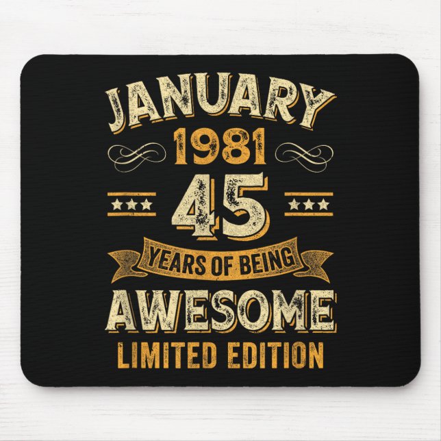 Mousepad Awesome Vintage January 1981 45th Birthday  (Frente)