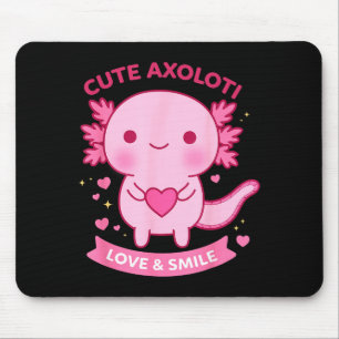 Mousepad Axolote Fofo Amor &amp; Sorriso Kawaii Coração Ani