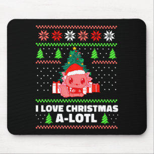 Mousepad Axolote Fofo Eu Amo Natal Muito Chapéu de Natal Sa