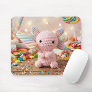 Mousepad Axolote Rosa Crochê Doce Marshmallow Candy
