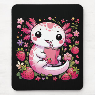 Mousepad Axolotl Bebendo Japonês Leite de Morango