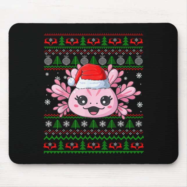 Mousepad Axolotl Christmas Ugly Sweater Santa Axolotl Head  (Frente)