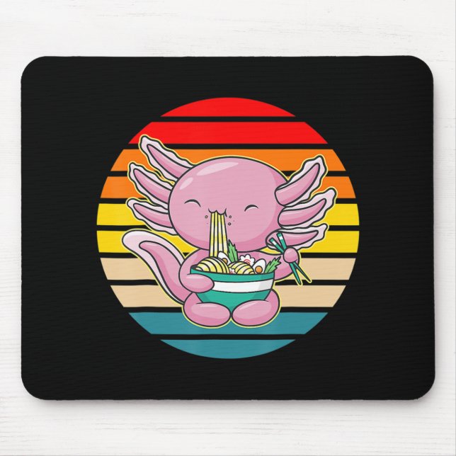 Mousepad Axolotl Eating Ramen Kawaii Anime Japonês Comida K (Frente)