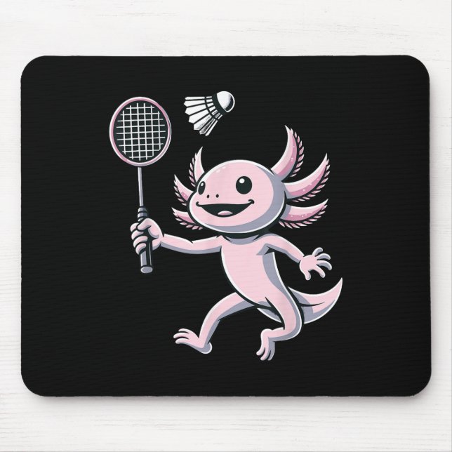 Mousepad Axolotl Playing Badminton Player Shuttle Sport  (Frente)