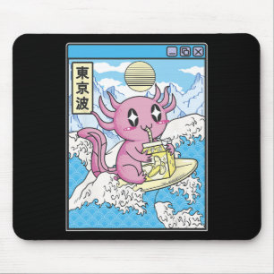 Mousepad Axolotl Surfista Bebendo Leite de Nana Kawaii Anim