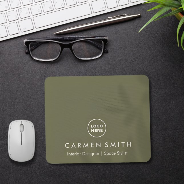 Mousepad Azeitona Verde Personalizada Moderna com Logotipo (Criador carregado)