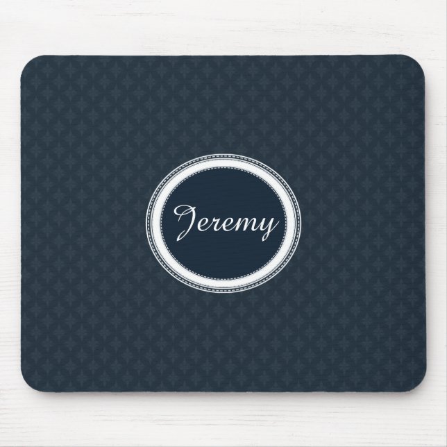 Mousepad Azuis marinhos clássicos profundos com monograma (Frente)