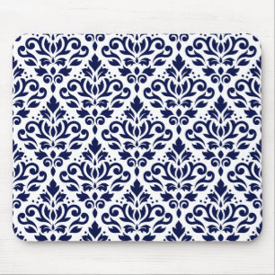 Mousepad Azuis marinhos de Ptn do damasco do rolo no branco