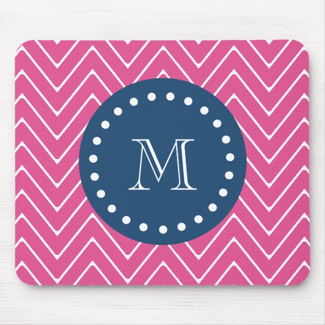 Mousepad Azuis marinhos, rosa quente Chevron | seu (Frente)