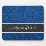 Mousepad Azul<br><div class="desc">Uma almofada de rato brilhante azul elegante com uma faixa de brilho preta. Personalize com seu nome,  projetado para você pelo Blackberry Boulevard.</div>