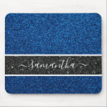 Mousepad Azul<br><div class="desc">Uma almofada de rato brilhante azul elegante com uma faixa de brilho preta. Personalize com seu nome,  projetado para você pelo Blackberry Boulevard.</div>
