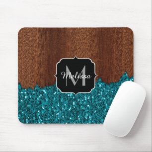 Mousepad Azul-aqua faísca lenha-marrom-russa Monograma