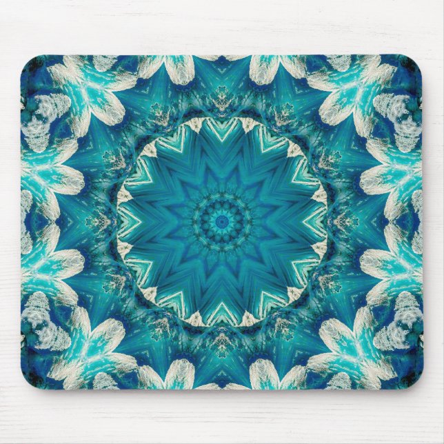 Mousepad Azul Aqua Mandala Rosette Retro Hippie (Frente)
