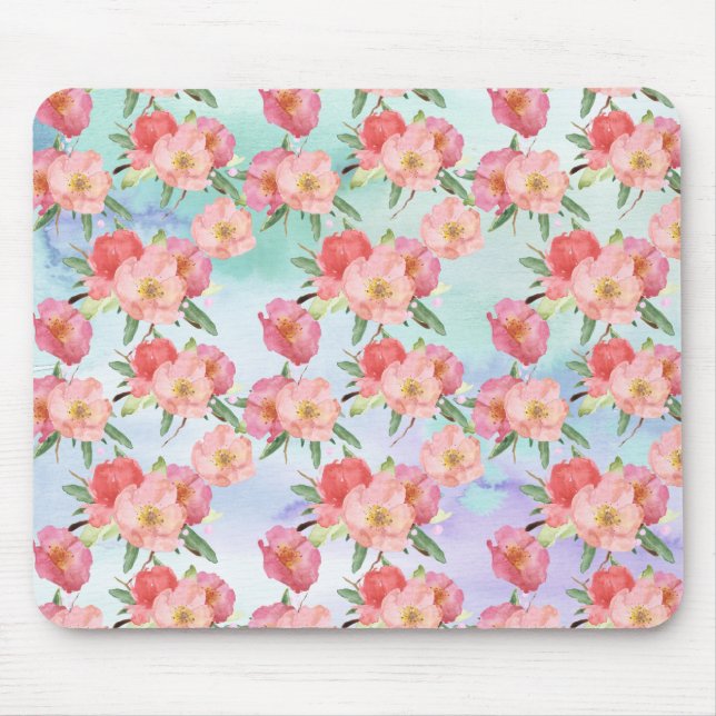 Mousepad Azul-aquarela-púrpura, cor-de-água, cor rosa (Frente)