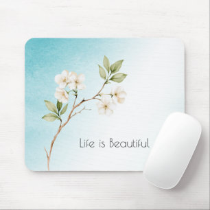 Mousepad Azul Aquático Floral Branco