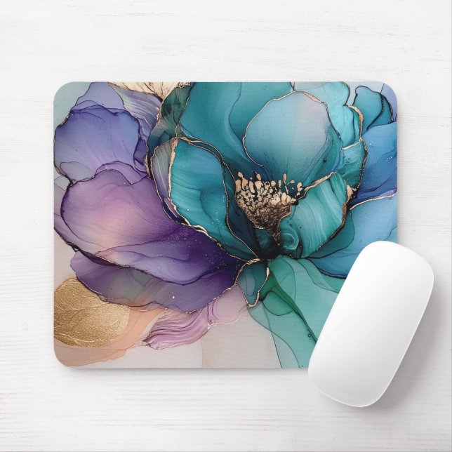 Mousepad Azul Azul-Azul-Azul Dourado Floral (Com mouse)