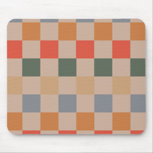 Mousepad Azul Bege Laranja Marrom Xadrez Gingham Padrão