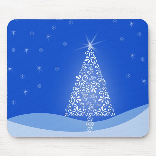 Mousepad Azul Branca, Árvore de Natal Meritíssimo, Estrelas (Frente)