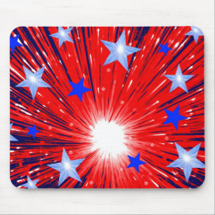 Mousepad azul branco vermelho do fogo-de-artifíci