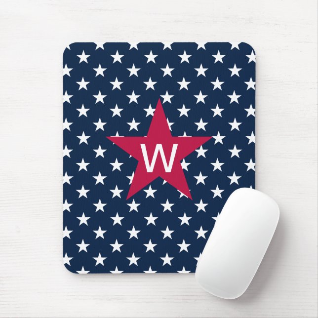 Mousepad Azul Branco Vermelho Monograma (Com mouse)