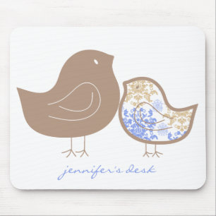 Mousepad Azul Caprichoso Damasco Mamãe e Frango Bebê Menino