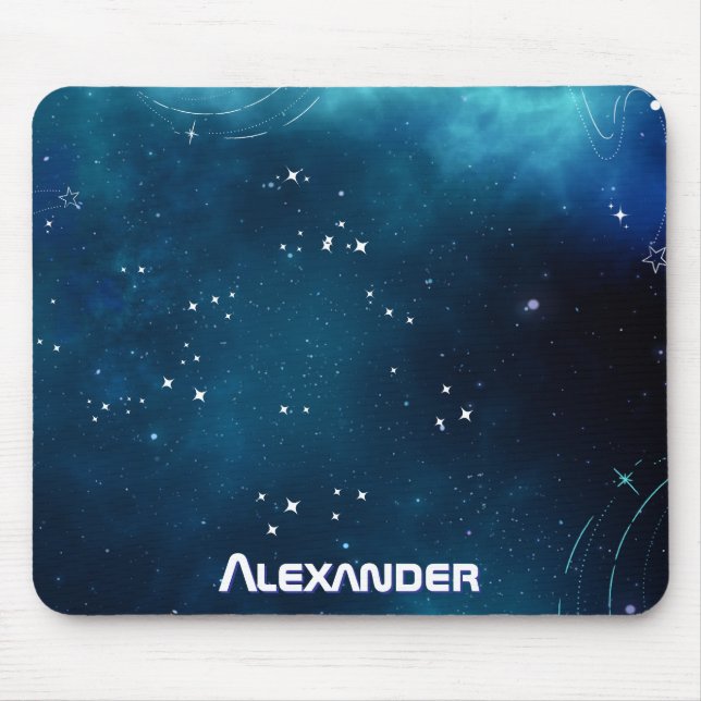 Mousepad Azul Celestial Profundo Espaço Cósmico Galáxia (Frente)