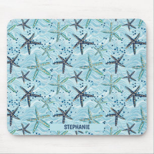 Mousepad Azul-claro e Starfish Dourado no padrão das ondas