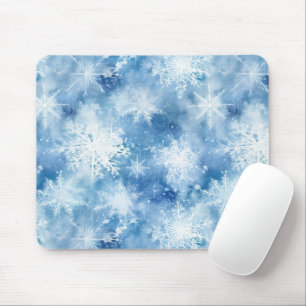 Mousepad Azul com Estilo de Aquarela com Flocos de Neve