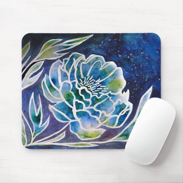 Mousepad Azul Dahlia Marinho Teal Celestial Floral (Com mouse)