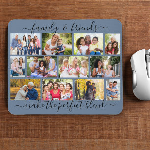 Mousepad Azul de Colagem de Fotos para a Família e os Amig