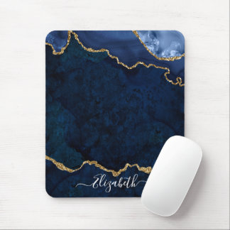 Mousepad Azul de Geode Marble, Cor de Água Elegante Moderna