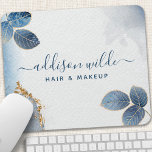 Mousepad Azul, Dourado, Cores de Água, Abstrato<br><div class="desc">Azul,  Dourada Aquarela,  Botânica Deixa Um Suporte De Mouse Abstrato. Perfeito para um salão de beleza,  cabeleireiro,  maquiador ou cosmetólogo.</div>
