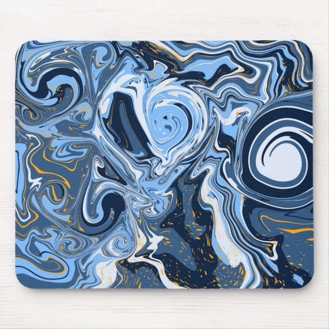 Mousepad Azul, Dourado e branco, espirais de arte (Frente)