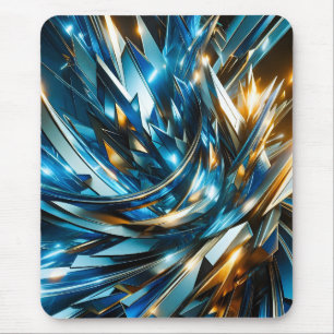 Mousepad Azul Dourado Futurista Abstrato Metálico Geométric