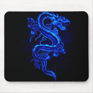 Mousepad azul-dragão-preto-fogo