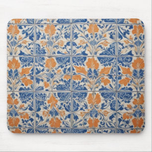 Mousepad Azul E Branco Com Azulejos Laranja