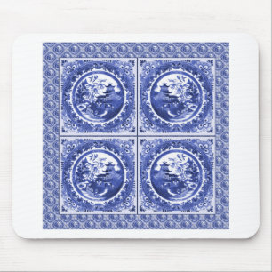 Mousepad Azul e branco, design do teste padrão do salgueir