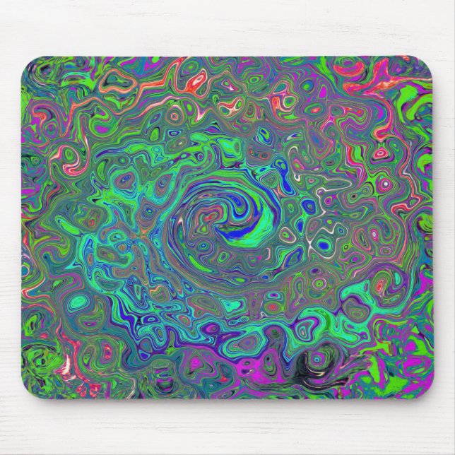 Mousepad Azul e Chartreuse Trippy Redemoinho Líquido Retrô (Frente)