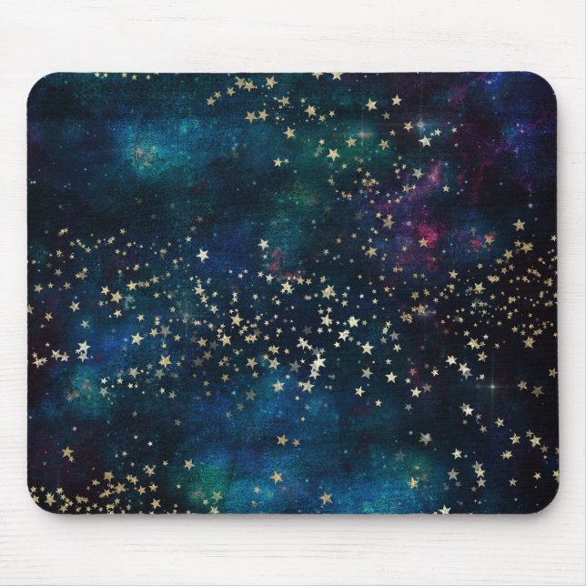 Mousepad Azul e Dourado sob o céu noturno das estrelas (Frente)
