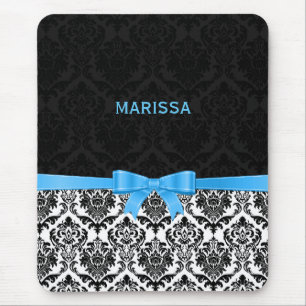 Mousepad Azul Elegante Fita Preta e Branca 2