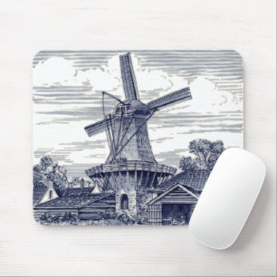 Mousepad Azul-escuro Antique Delft Azul, Moinho de vento Ho