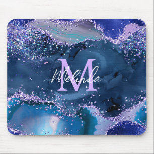 Mousepad Azul Escuro e Glitter Agate do Oceano Glitter Púrp
