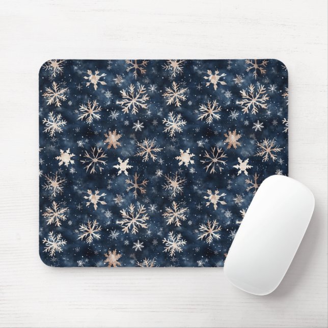 Mousepad Azul Escuro Simples com Flocos de Neve (Com mouse)